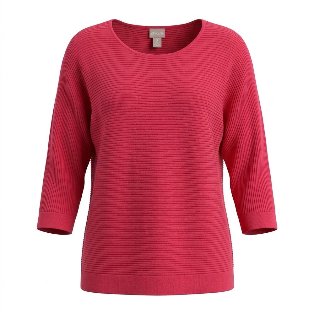 Chico's Pink Ribbed Knit 3/4 Sleeve Scoop Neck Top Women Size 2